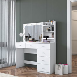 Hanah Home Mesa de Maquillaje Blanca con 10 Focos